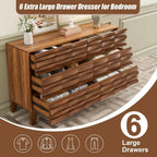 Solid Wood Face 6 Drawer Dresser,Mid Century Modern Dresser with Chest,Flutted Chest of Drawers with Moire Patten for Bedroom,