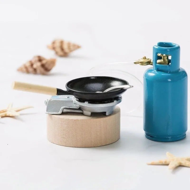 4Pcs/Set 1/12 Dollhouse Miniature Kitchen Toys Alloy Gas Stove Tank Utensils Tool Miniature Food Girls Toys for Children