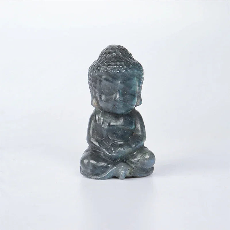 Hand-carved Bady Buddha Mini Figurine Stone Rose Quartz Crystal Craft Gemstone Statue Healing Feng Shui Religion Home Ornament