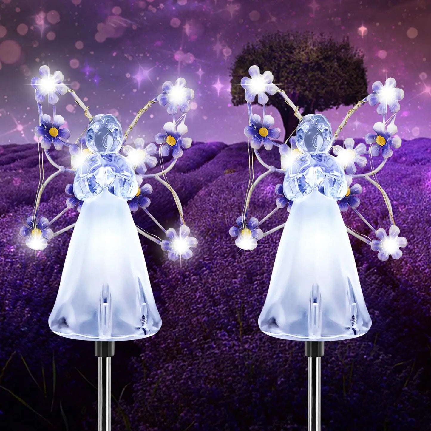 1/2/4Pack Solar Garden Light Fairy Angel Solar Powered Fairy Light LED Outdoor Decorative Pathway Light for Cemetery Grave Yard