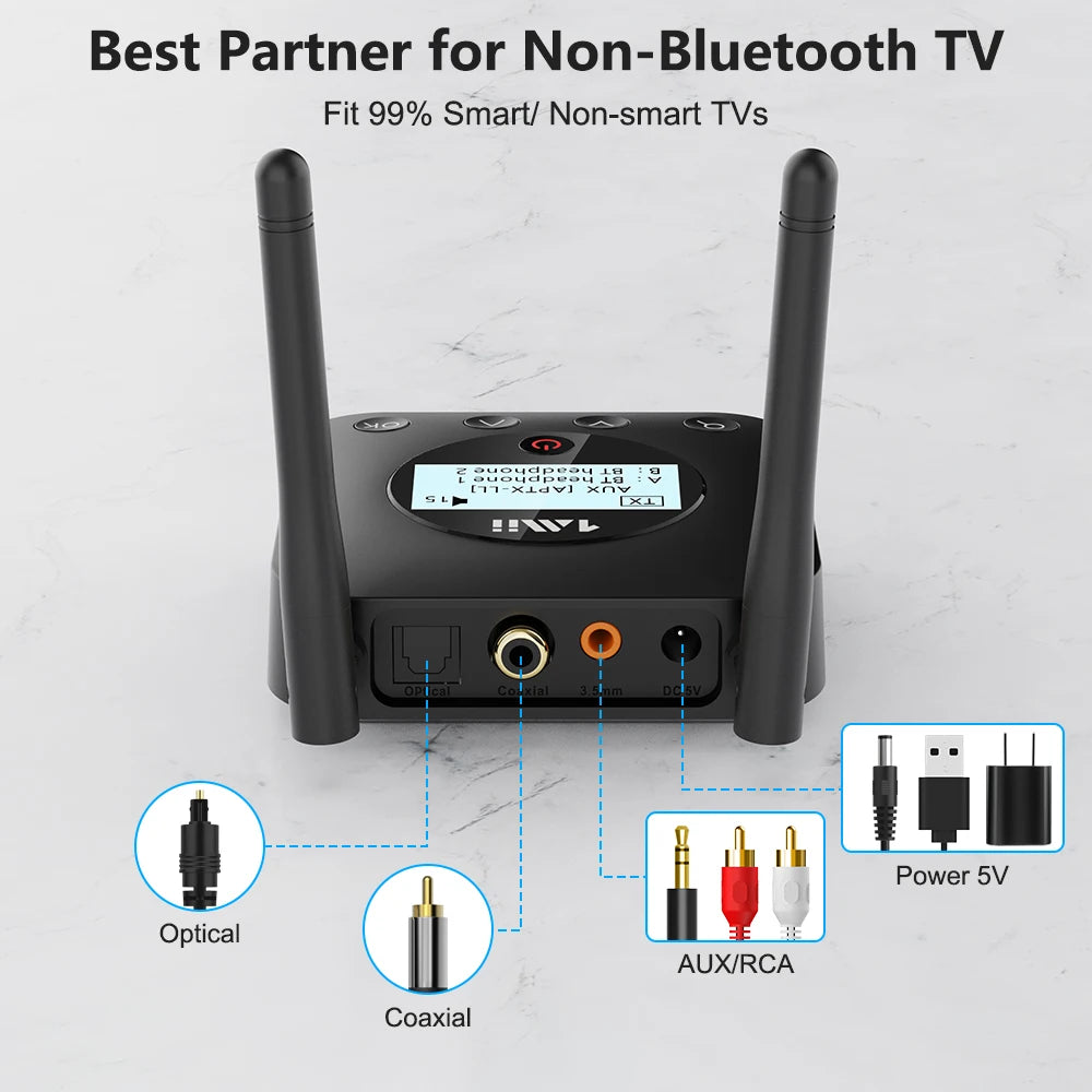 1Mii B06TX+ Bluetooth 5.2 Transmitter Aptx LL/HD/Adaptive,3.5mm AUX Bluetooth Adapter for PC/TV/Home Stereo,Plug n Play【Update】