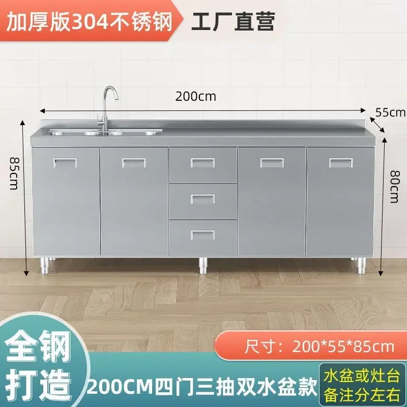 304 Stainless Steel Sideboard Kitchen Multi-door Cabinet Cupboard Dining Room Locke Kitchen Storage Adjustable Shelf Cabinet