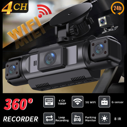 Car Dash Cam 4 Channel Black Box WiFi Driving Camera FHD 1080P Front L