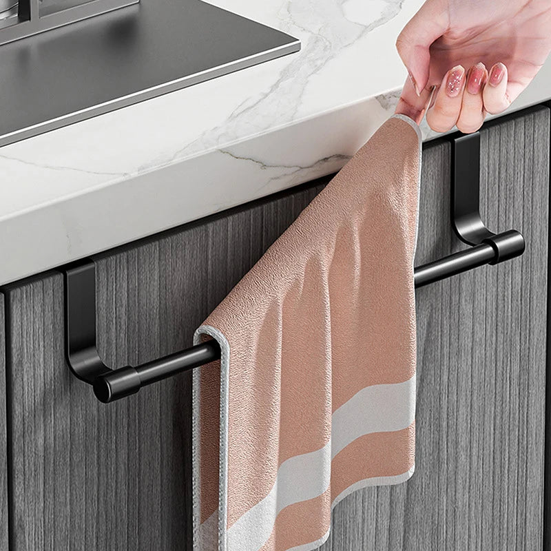 1pcs Wall-Mounted Kitchen Cabinet Towel Rack - Space-Saving Dishcloth Holder For Home And Bathroom No Drilling Require