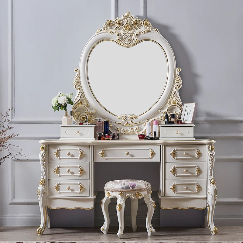 Solid wood dresser bedroom white princess dressing table luxury assembly dressing table large apartment furniture French style
