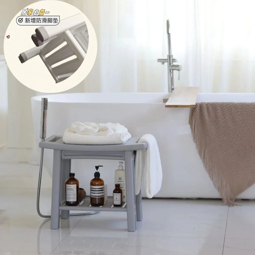 Non-Slip Shower Stool, Mold-Resistant Storage Seat, Double-Decker Bath Bench with Organizer, Mobile Entryway Changing Bench