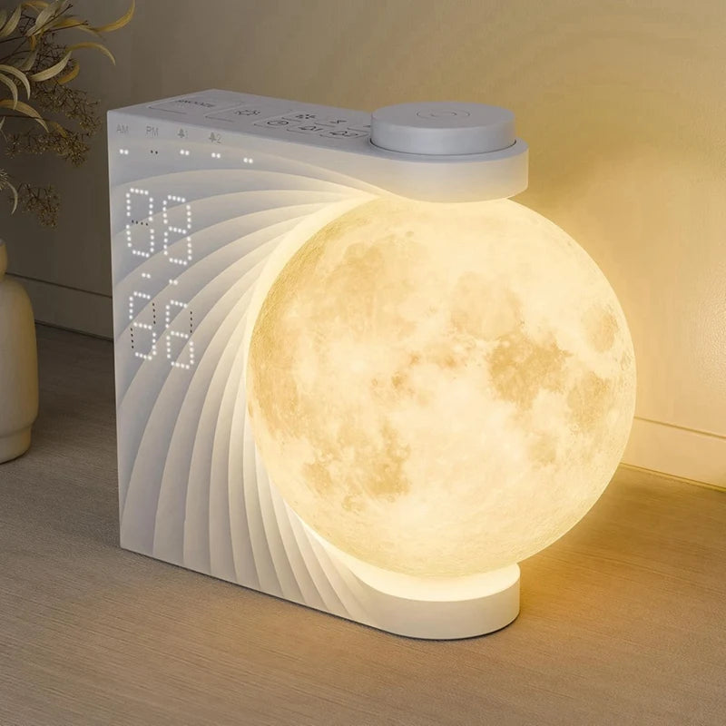 Moon Lamp Sunrise Alarm Clock for Bedrooms, Moon Night Light Clock Wake Up Light for Kids Teens,White Noise Sound Machine