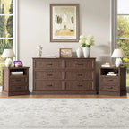 Farmhouse Dresser and Nightstand Sets for Bedroom, 3 Pcs Bedroom Set, 6 Drawer Dresser & Nightstand Set of 2, Modern Wood Chest