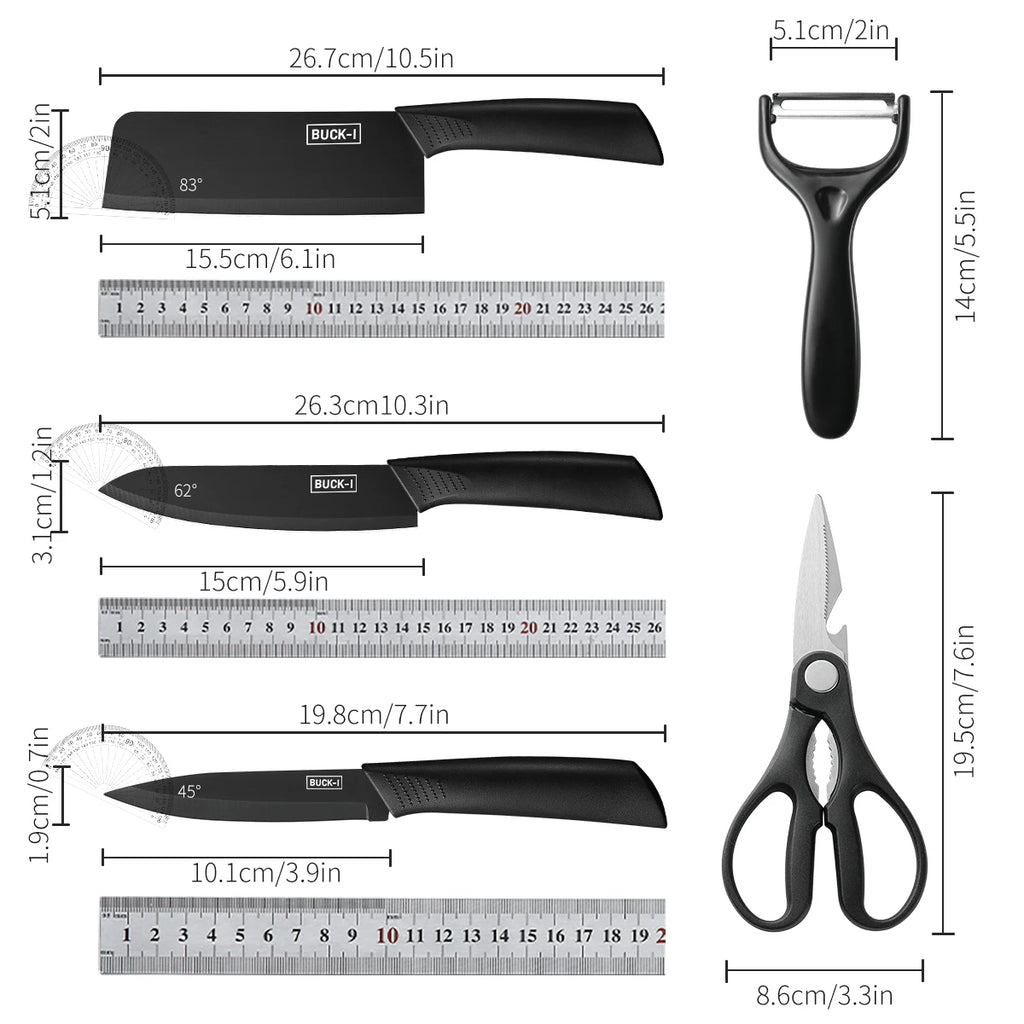 3-5PCS black stainless steel kitchen knife set, including a full set for kitchen, dormitory, household use, chef's knife, fr