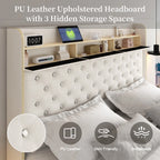 LED Bed Frame with Galaxy Star Projector, 2 Drawers, 52" PU Headboard with Charging Station, Noise Free, No Box Spring