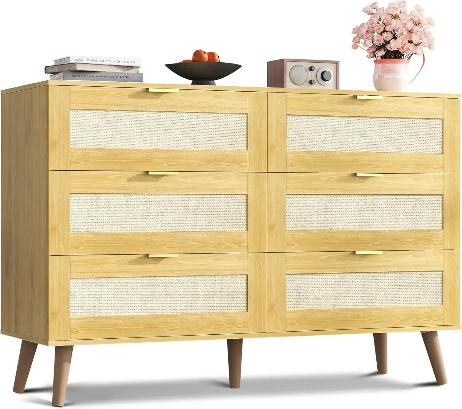 Wood Dresser Storage Organizer with Sturdy Metal Handle, TV Stand for 55 inch TV, Chest of Drawers for Living Room, Hallway