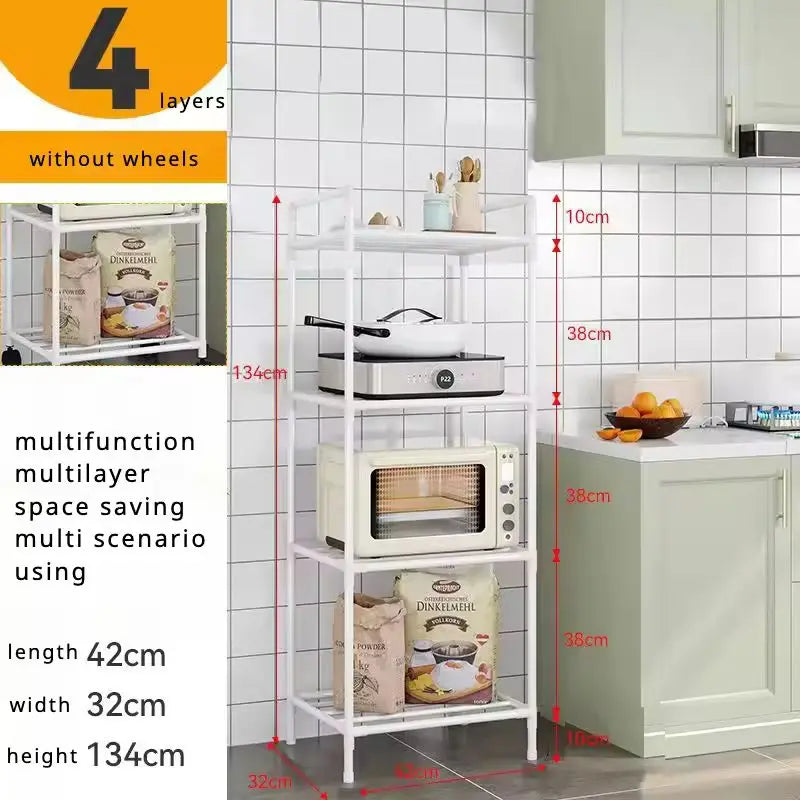 Floor-Standing Multi Layer Storage Rack Shelf with Pulley Trolley Bathroom Kitchen Microwave Storage Rack Kitchen Accessories