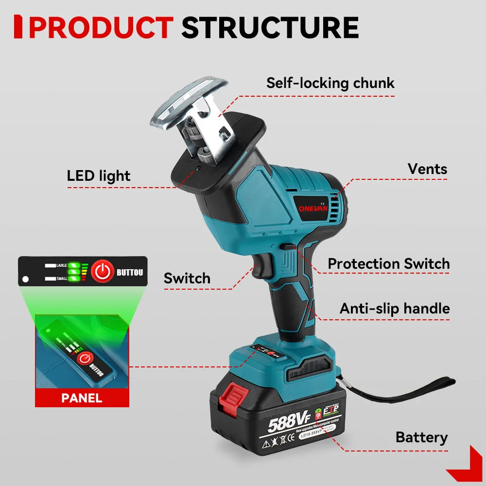 ONEVAN Brushless Cordless Electric Reciprocating Saw Electric Saw Variable Speed Metal Wood Cutter For Makita 18V Battery Pin