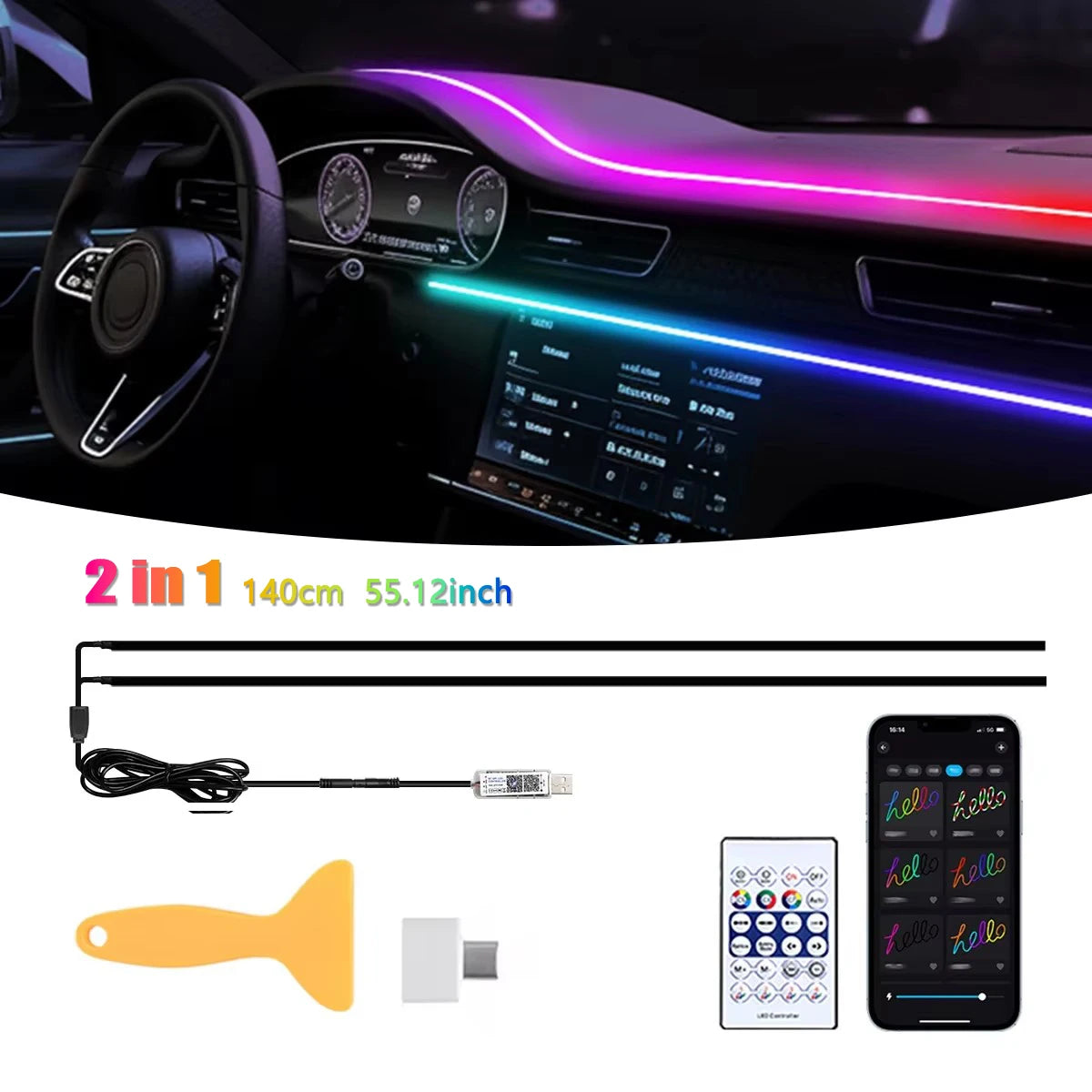 Symphony Car Atmosphere Light Automatic OFF Module 30 Seconds Glove Box USB Expansion Dock Ambient Lamp For Tesla Model 3 Y S X