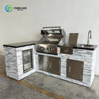 Natural Stone-Inspired Outdoor DIY BBQ Kitchen Equipped with Sink Chilled Storage for BBQ Grills for Family Party
