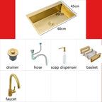 Gold Kitchen Sink Above Counter 304 Stainless Steel Single Bowl Goldn Basket Drainer Soap Dispenser Washing Basin