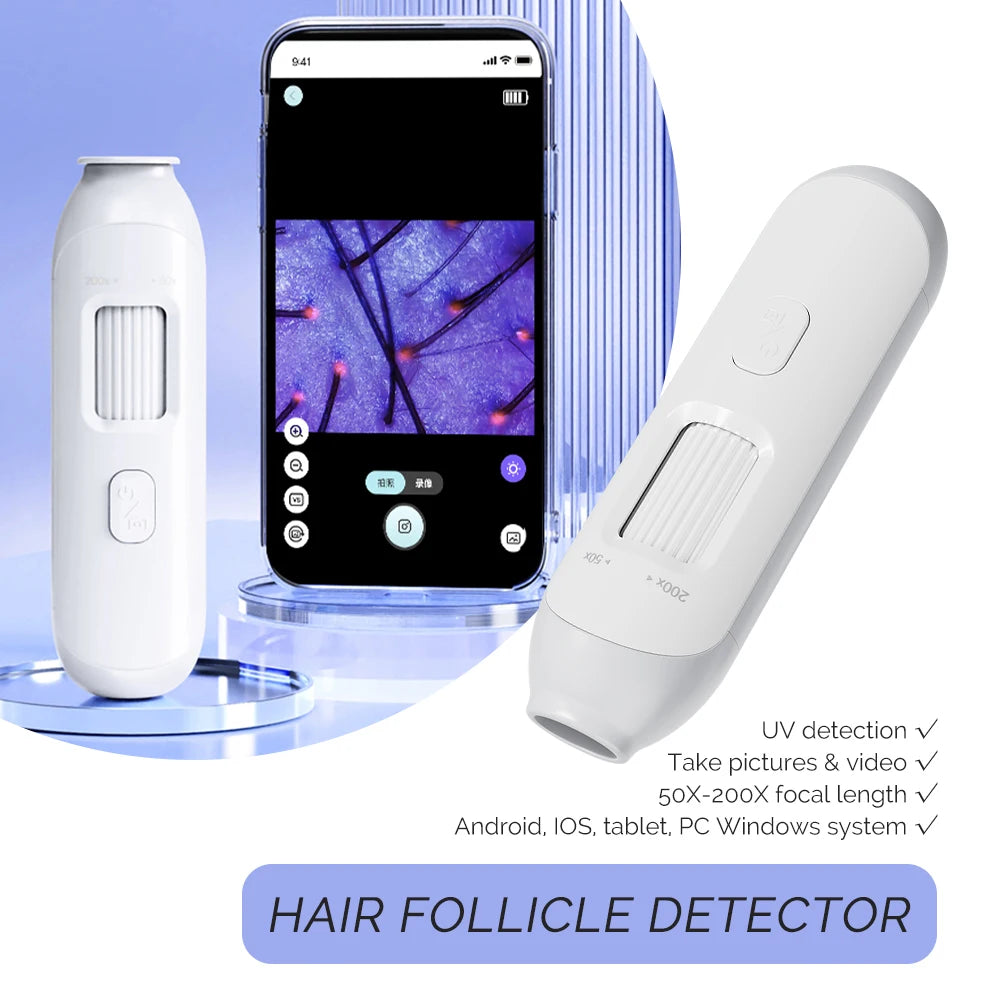 New 50X-200X Hair Follicles Scalp Detector Skin Analyzer Microscope Tool High Definition Skin Tester Support APP Wireless Use