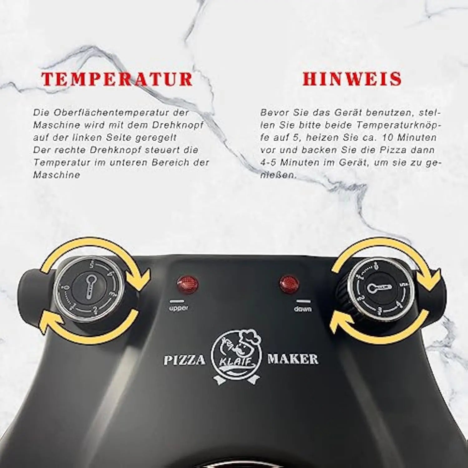 Klaif Electric Pizza Maker, 420℃, 1200 Watt, 5 Separate Temperature Levels, Flame Resistant Stone Plate 1200W 31cm