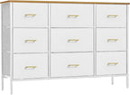 Dresser for Bedroom with 9 Deep Fabric Drawers, Wide TV Stand Storage Cabinet, Colorful Chest of Drawers for Closet, Nursery, En