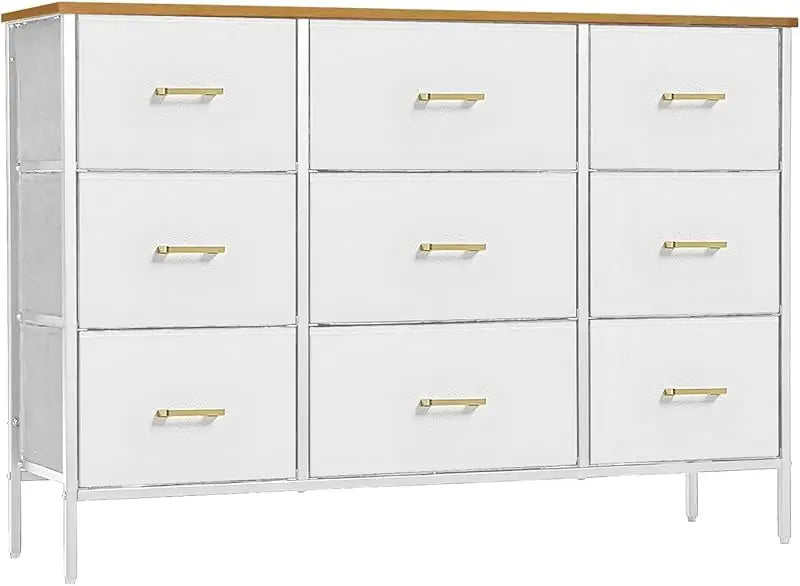 Dresser for Bedroom with 9 Deep Fabric Drawers, Wide TV Stand Storage Cabinet, Colorful Chest of Drawers for Closet, Nursery, En