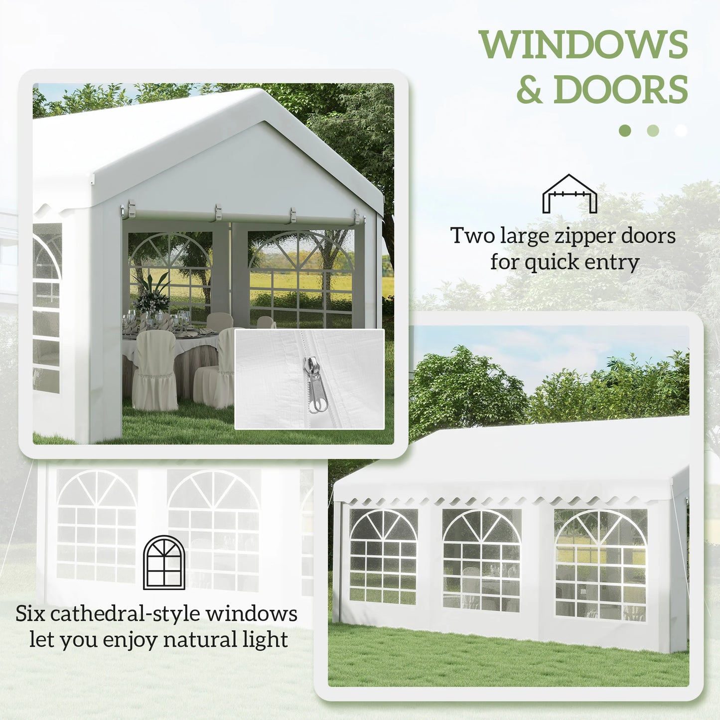 Outsunny 6m Garden Gazebo Portable Carport Shelter w/ Removable Sidewalls&Doors