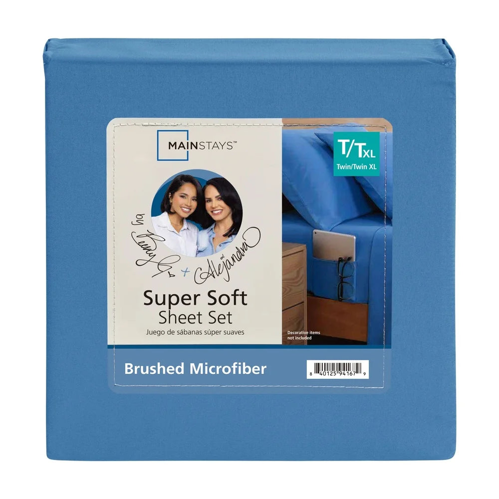 3-Piece Twin-XL Super Soft Microfiber Bed Sheet Set with Bonus Storage Pockets Wrinkle Resistant Modern Bedding Decor