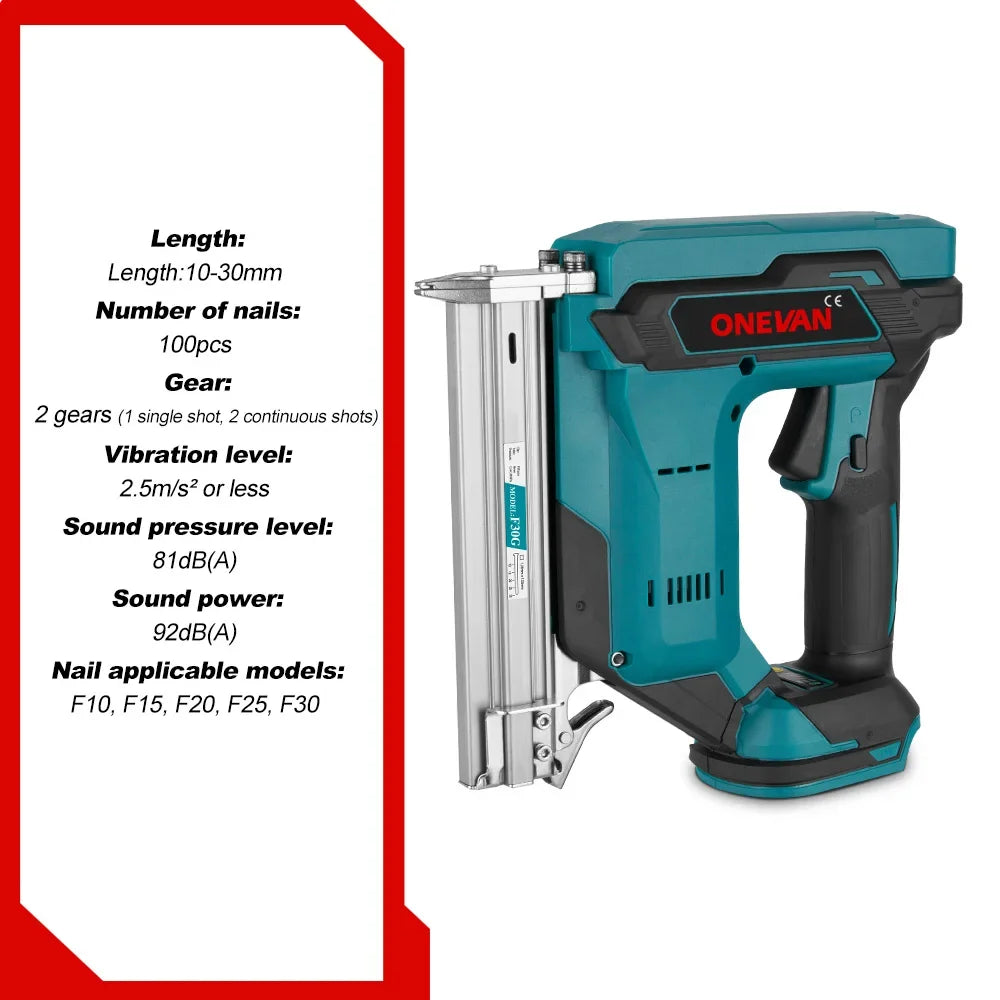 ONEVAN Wireless Electric Nail Gun F30G Nailer Stapler Framing Nailer Tacker Gun Woodworking Power Tool For 21V 18V Battery