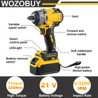 WOZOBUY Cordless Impact Electric Wrench 1/2" , Max Torque 236ft lbs (320N.m), Brushless-Power Motor, Includes LED Work Light