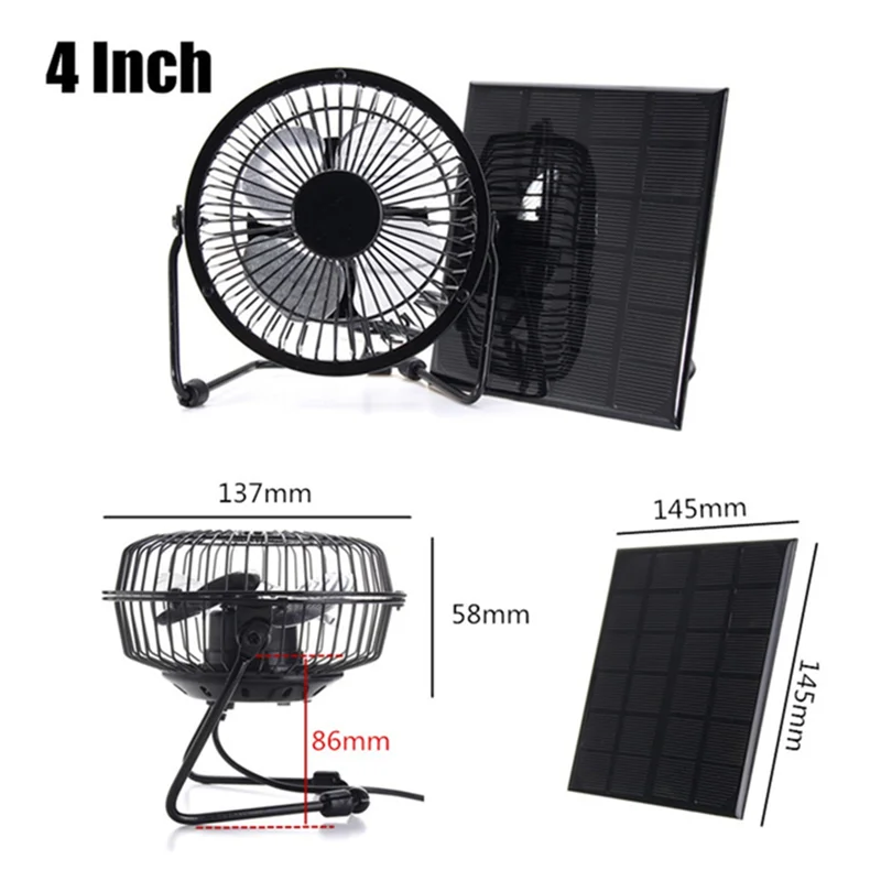 Mini Solar Panel Powered Ventilator Fan Portable 5W 4 Inch Greenhouse