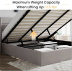 King Size Lift Up Storage Bed/Modern Wingback Headboard/Upholstered Platform Bed Frame/Hydraulic Storage/No Box Spring Needed/Wo