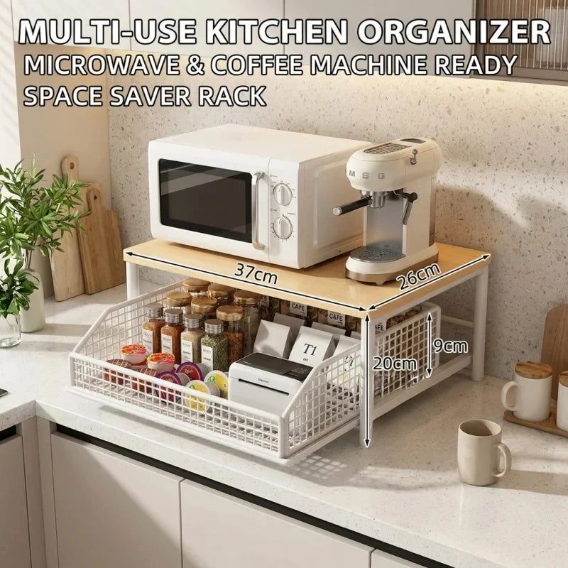 Microwave Shelf Organizer Modern Space Saving Kitchen Countertop Rack for Home Appliance Storage Stylish Design
