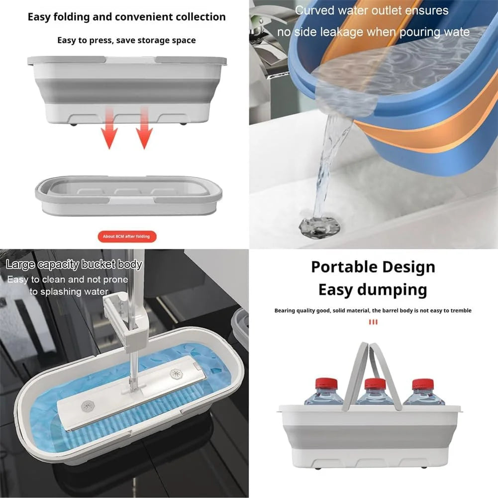 Flat Squeeze Mop with Folding Bucket Hand Free Washing Microfiber Replacement Pad Automatic Spin mops floor house cleaning