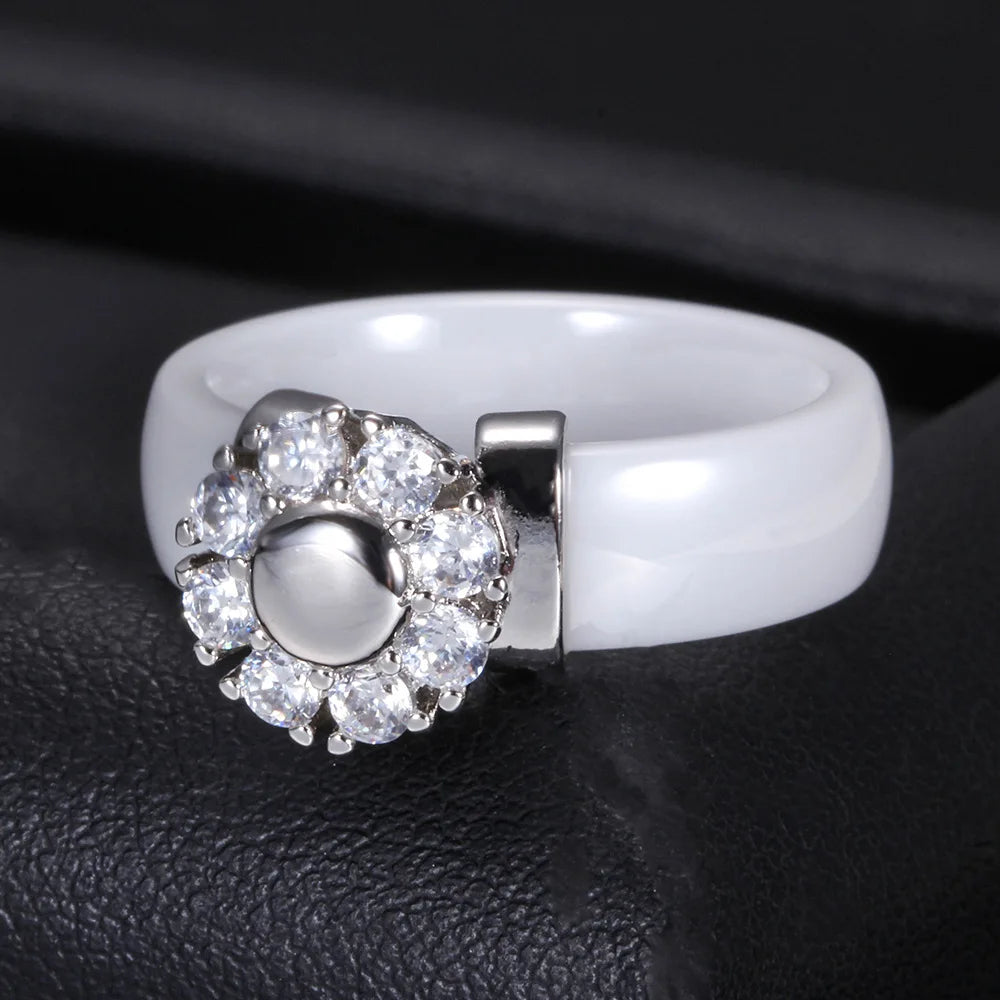 Luxury Sunflower Zircon Ceramic Ring - Titanium Steel Metal Finger Jewelry for Women & Girls | AlluCanFind