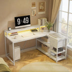 L Shaped Desk with Drawers and Storage Shelves, Home Office L Corner Desk with Monitor Stand, 55" x 24" Desktop Computer Desk