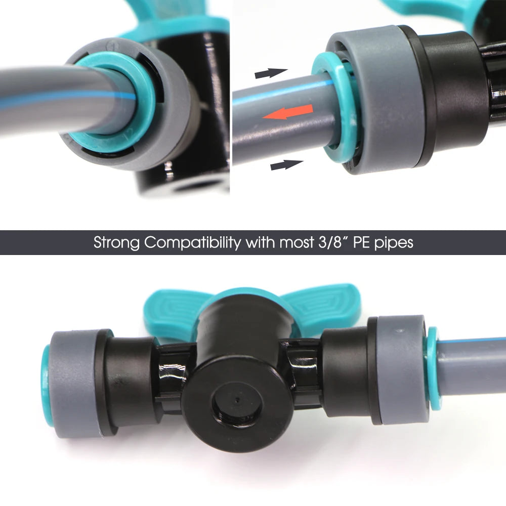 9/12MM PE Tubing Fittings 3/8'' PE Watering Hose Quick Connector for Garden Tubing Joints Tee Straight Elbow Valve Plug Stakes