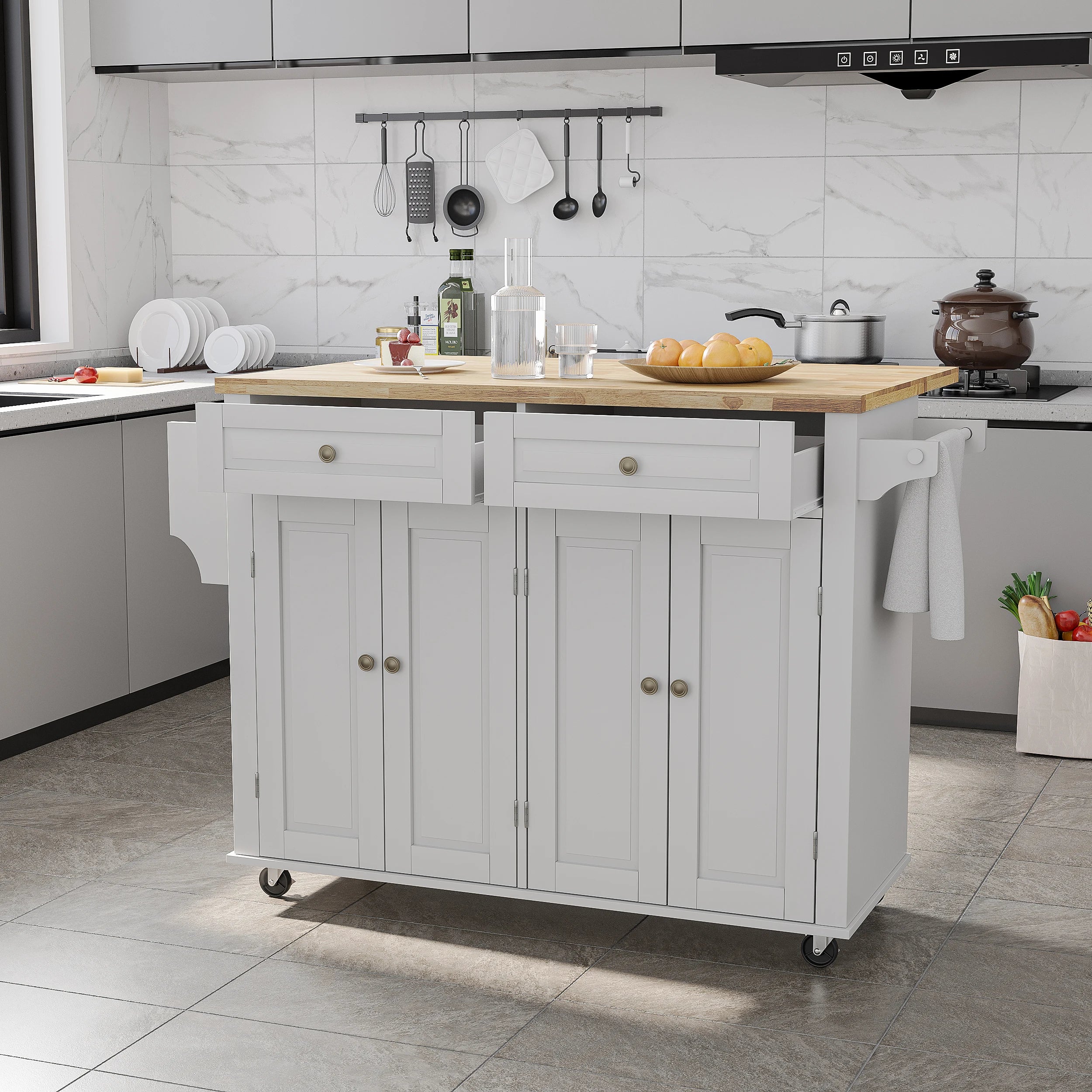 Rolling Kitchen Island with Drop Leaf – Movable Kitchen Carts on Wheels Island with Storage Cabinet, Island Table for Kitchen
