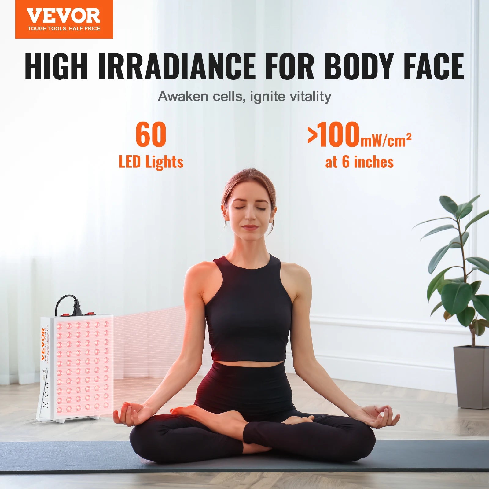 VEVOR Red Light Therapy for Body Face 60 Dual-Chip LEDs Red 660nm & Near Infrared 850nm Combo High Power Red Light Therapy Panel