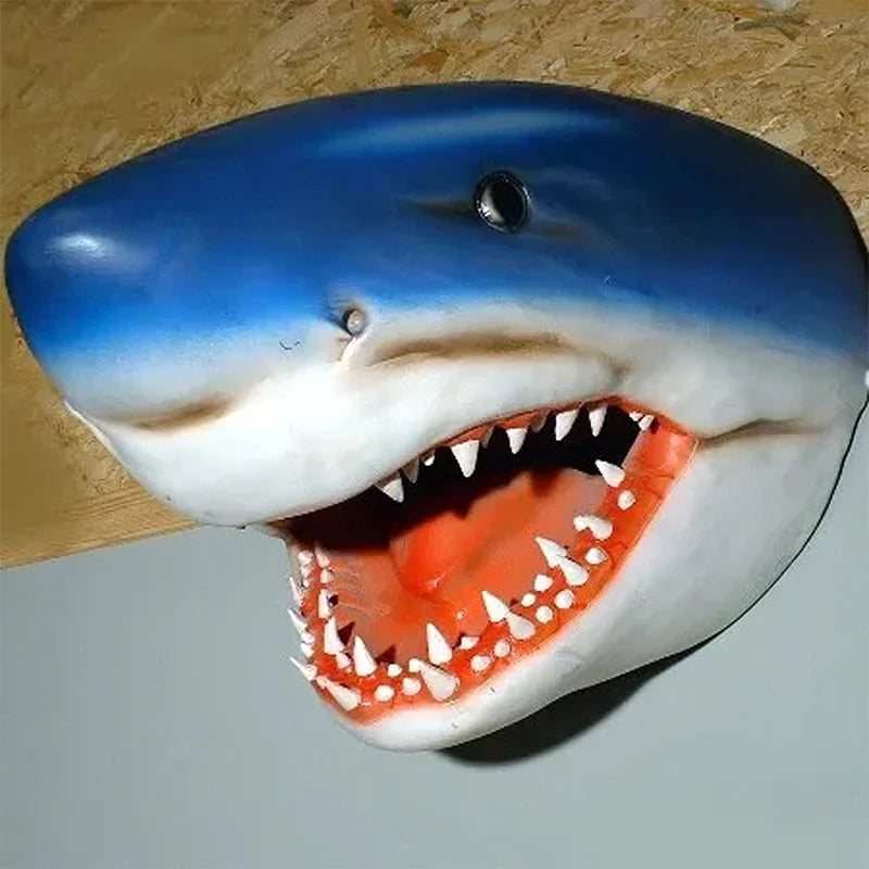 Creative White Shark Garden Art Statue Resin Lifelike White Shark Head Crocodile Sculpture Wall Hanging Home Yard Garden Decor