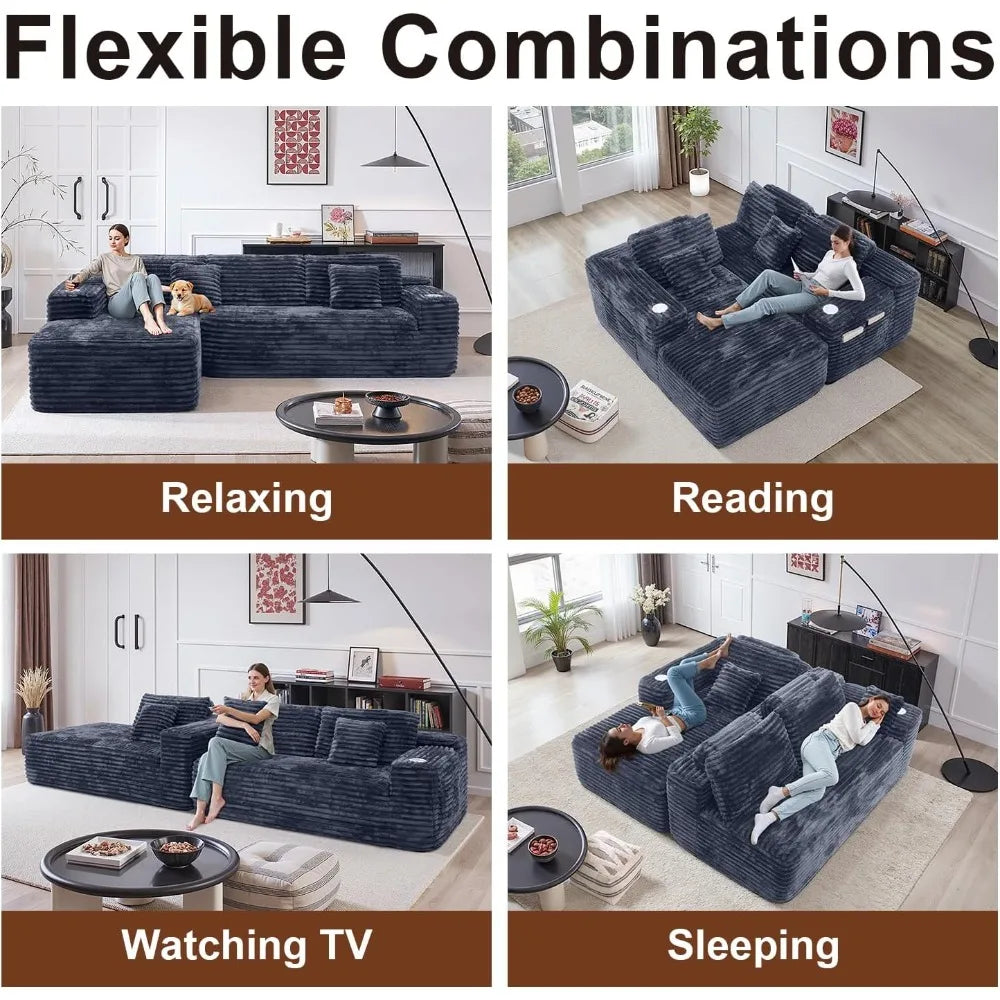 Modern Cloud Sectional Sofa with L-Shape Chaise | Deep Seat Design, Built-in Cup Holder & Storage Pocket, No Assembly Required