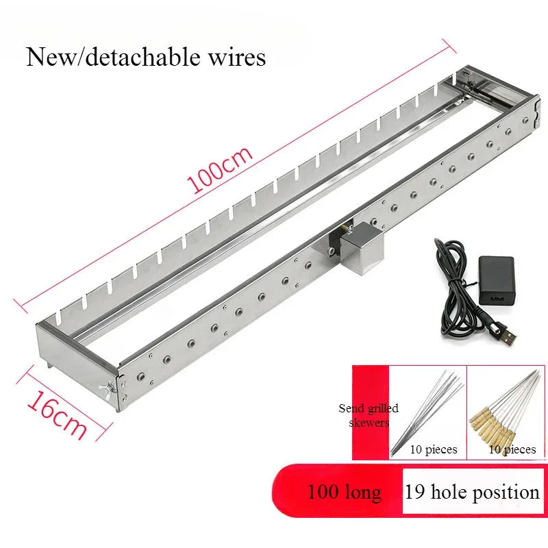 Fully Automatic BBQ Flip Rack Adjustable Width Rolling BBQ String Machine 5V Can Connect To Power Bank AC/DC