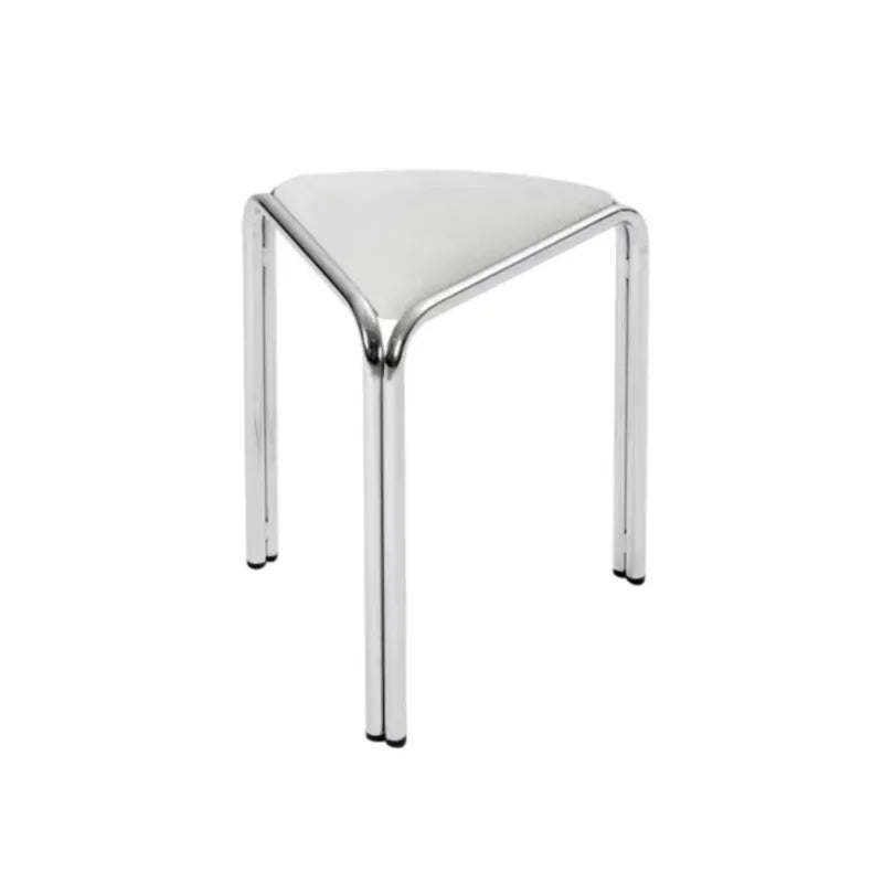 MOMO Bauhaus Antique Vanity Stool - Stainless Steel Triangular Frame Fabric Upholstered Stackable Designer Dining Stool
