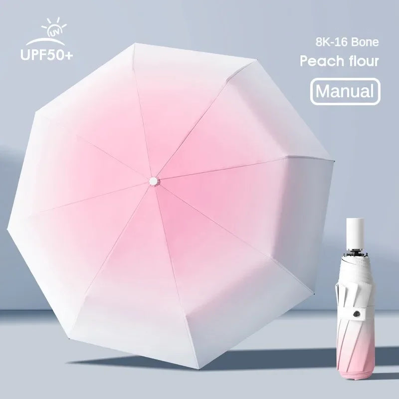 32 Bone Automatic Gradient Color Umbrella for Men Women, Large 3 Fold, Windproof,Waterproof,Sunshade,Sun UV Protection Umbrellas
