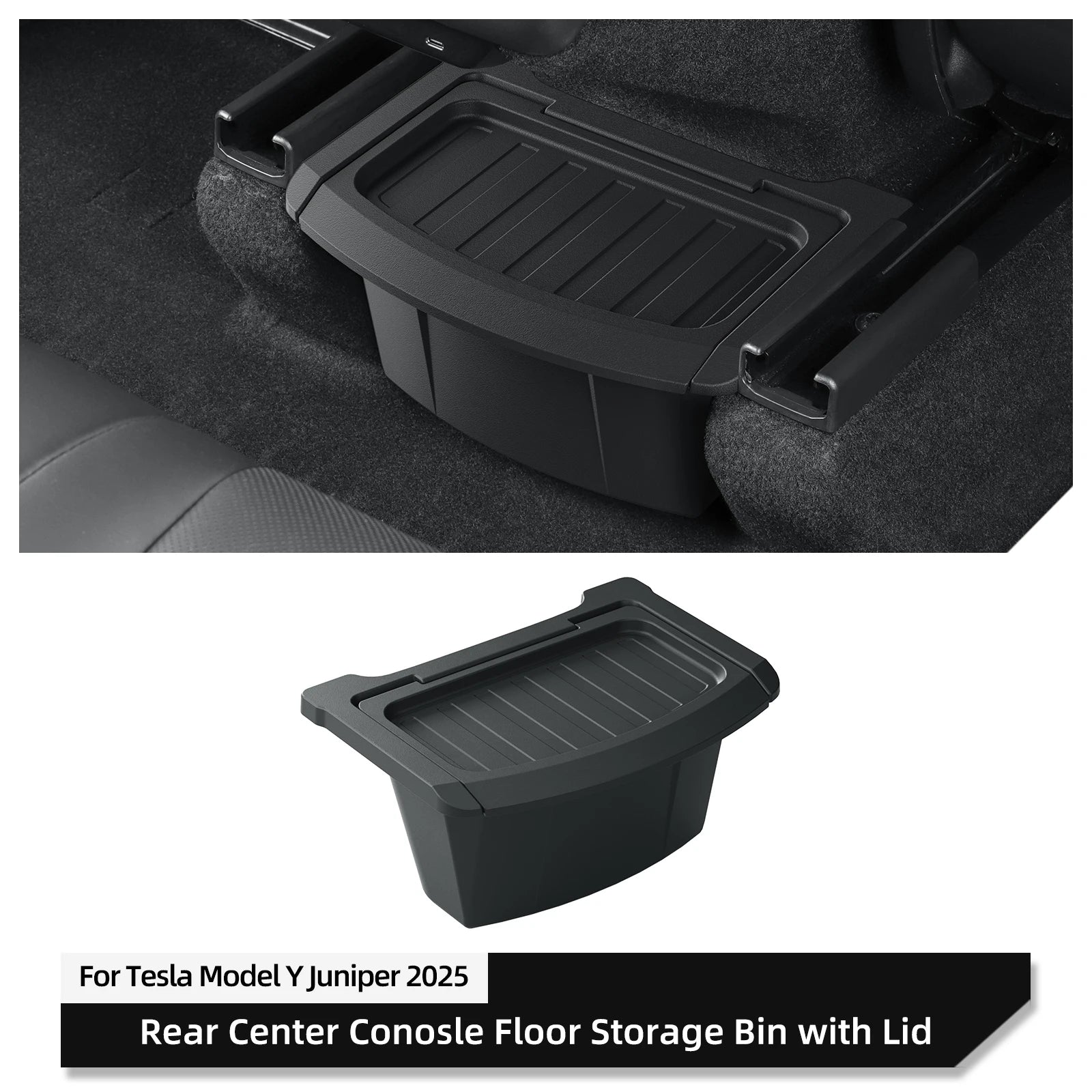 SMABEE for Tesla Model Y Launch 2025 Juniper Car Armrest Rear Storage Box Tray Accessories Tidying TPE Black