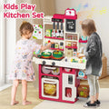 Simulated Kitchen Playset with Lights Sound Spray Steam, Kids Pretend Cooking Toy, Tableware Sink Set, Gift for Boys Girls