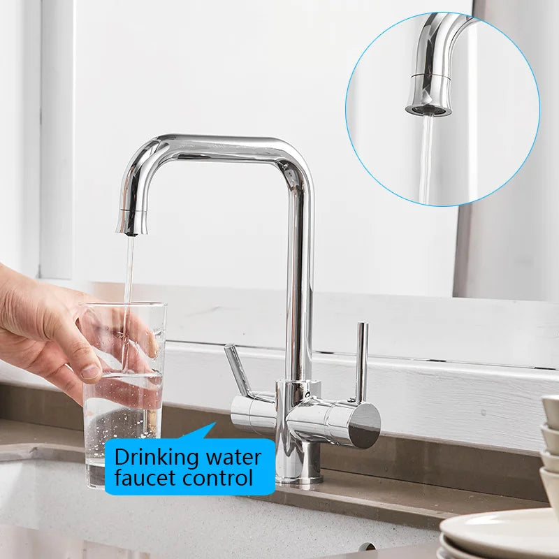 ROVATE 3 in 1 Kitchen Faucet, Hot and Cold Kitchen Sink Faucet with Drinking Faucet Water Filter