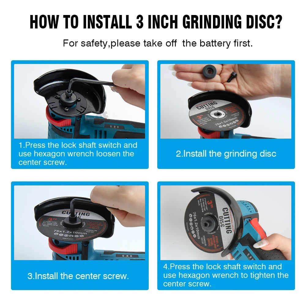 Cordless Electric Angle Grinder 19500rpm Handheld Polishing Grinding Machine Diamond Cutting Power Tool 12V Battery Rechargeable