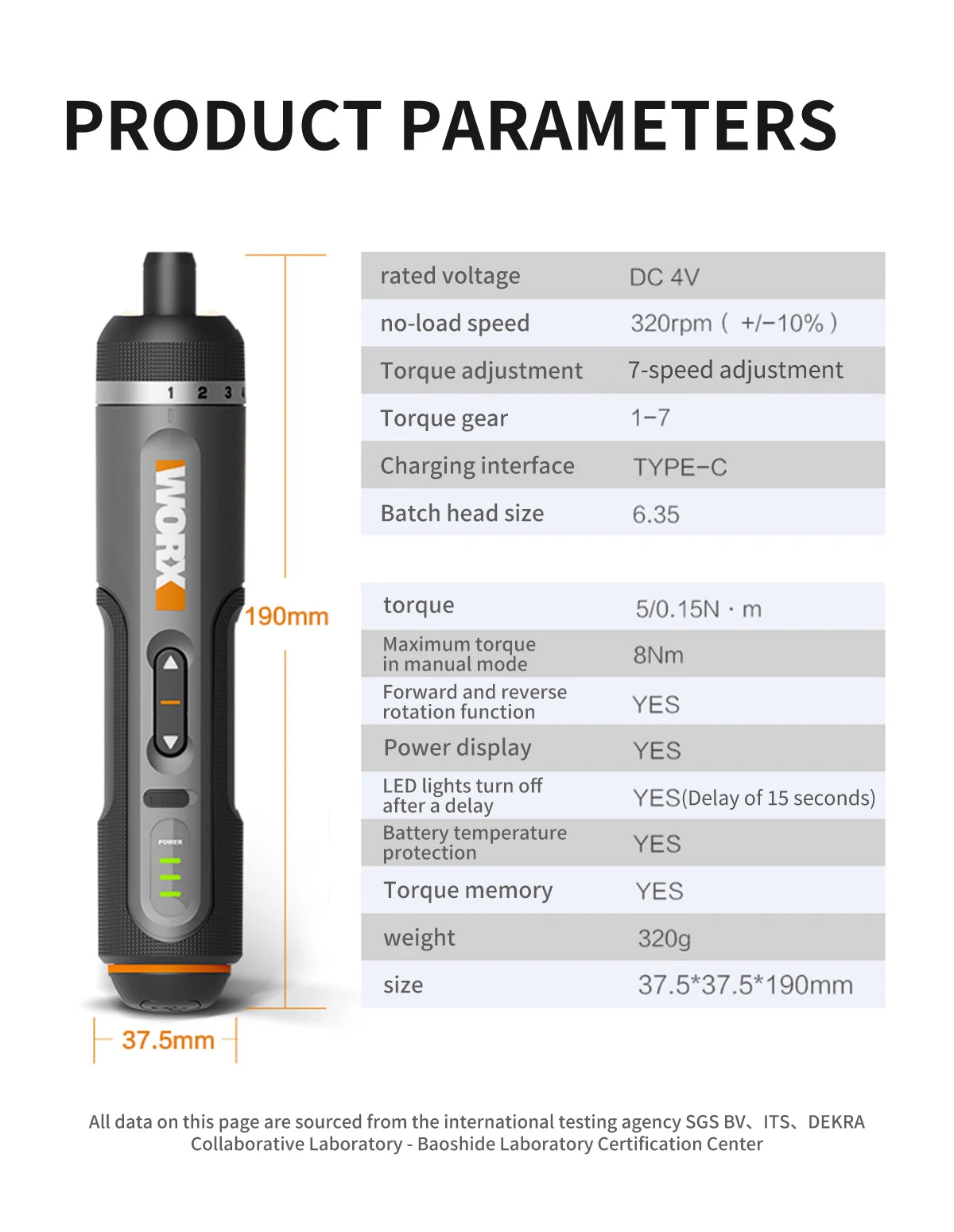 Worx 30 Bit Sets Power Tools WX242 Electrical Screwdriver Sets Smart Cordless drill Screwdrivers USB Rechargeable Handle 4V DIY