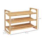 HOMCOM 3-tier Bamboo Shoe Rack for 9 Pairs of Shoes 76x33x51cm Natural