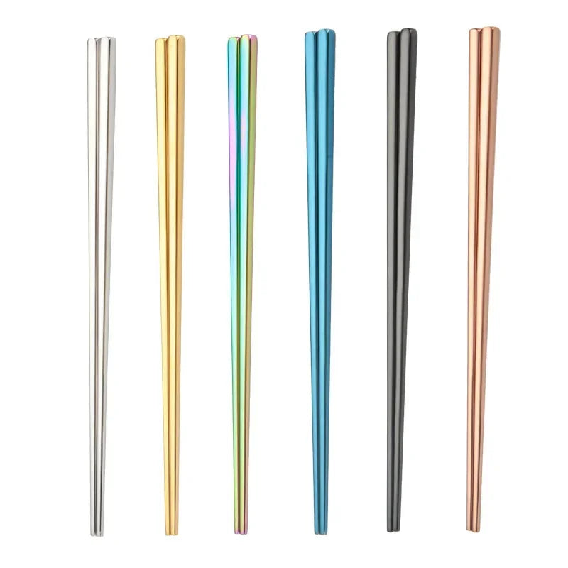 1 Pair Reusable Stainless Steel Chopsticks, Korean Style Metal Food Sticks, Dishwasher Safe Portable Kitchen  Accessories