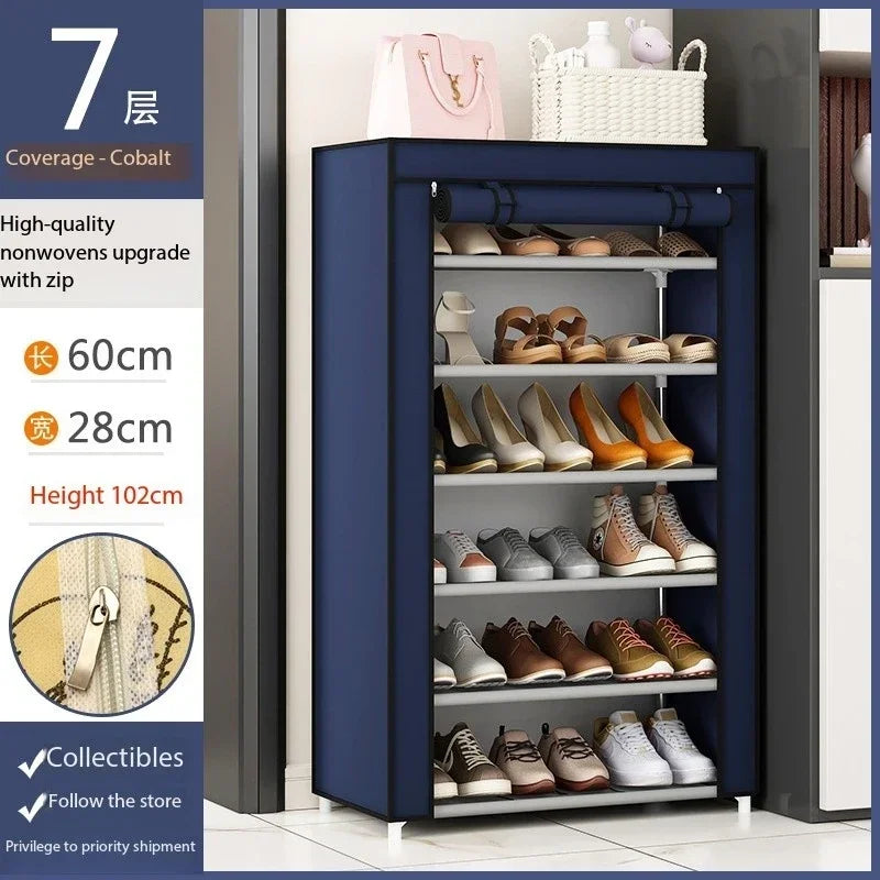 5/7/10-Layer Shoe Rack Large Dustproof Shoes Storage Hanger with Cover Simple Capacity Space-saving Shoes Cabinet Home Organizer